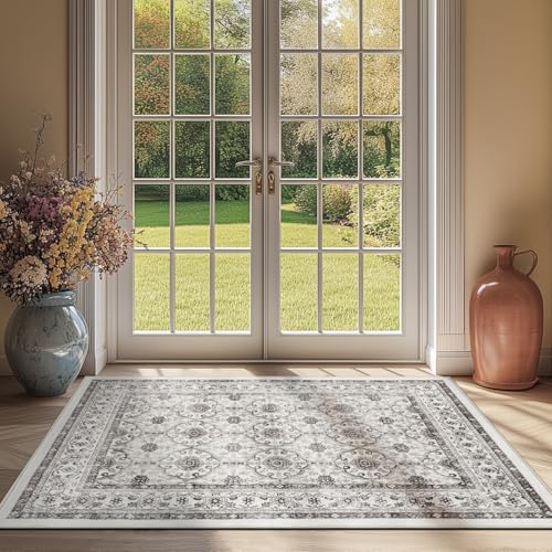 jinchan 3x5 Vintage Floral Area Rug, Washable Entryway Rug, Beige - color: Multi Beige, size: 3' x 5' (Rectangular)