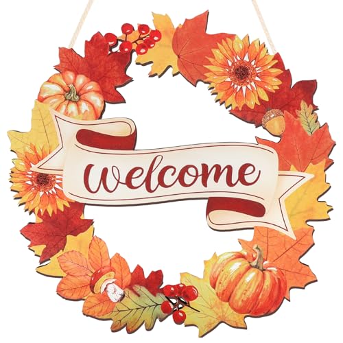 COCHIE Vintage Hello Fall Decorations Fall Leaves Pumpkins Welcome Sign - style: Autumn