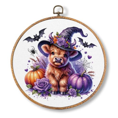Halloween Highland Cow Round Wall Art, Halloween Pictures Wall Decor - color: Highland Cow-1