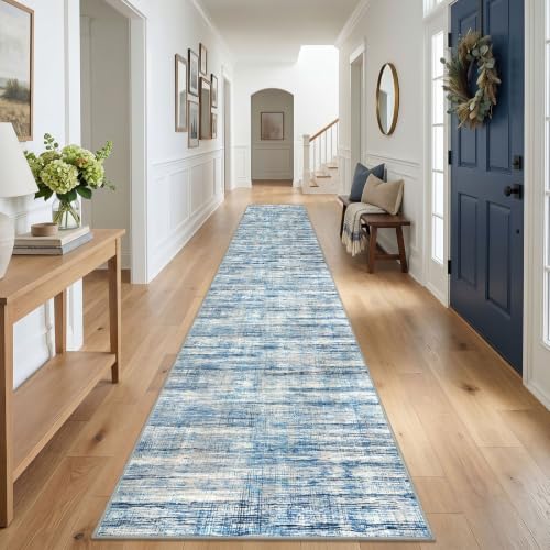 KOZYFLY Washable Long Runner Rug 2.6x20 Hallway Stair Rug Runner Blue Beige - color: Blue Beige, size: 2'8" x 20' (Runner)