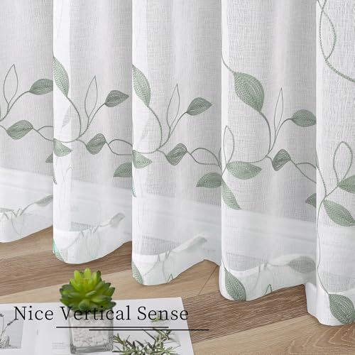 Tollpiz Sage Green Leaf Sheer Tier Curtain Kitchen 30 x 36 Inches - color: Sage Green, size: 30"W x 36"L (Pack of 2)