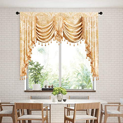 ELKCA Golden Jacquard Swag Waterfall Valance Luxury Curtain Valance for Living Room (Damask-Golden, W59 Inch, 1 Panel) - color: Valance,damask-golden, size: 59"W x 43"L (Pack of 1)