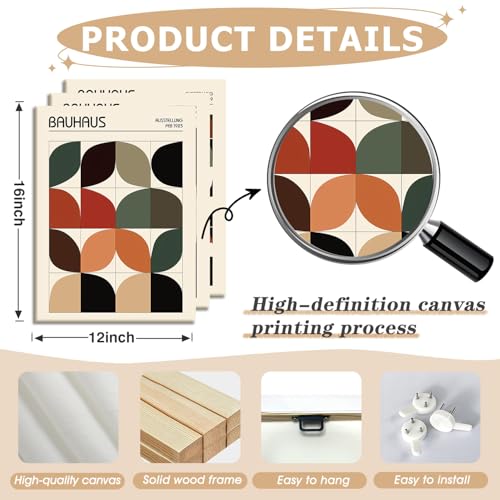 Doqueodas 3Pcs Bauhaus Geometric Canvas Wall Art Set, 12x16 inch framed - color: Bauhaus Art Framed, size: 16"Lx 12"W