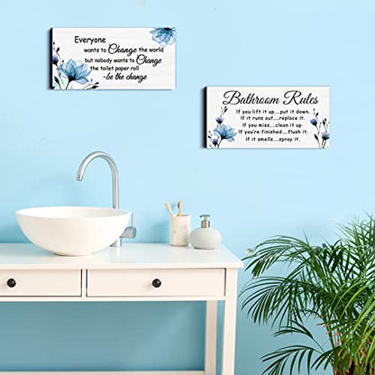 Jetec 2 Pcs Funny Bathroom Signs Wall Decor Farmhouse,Blue Floral - style: Blue Floral