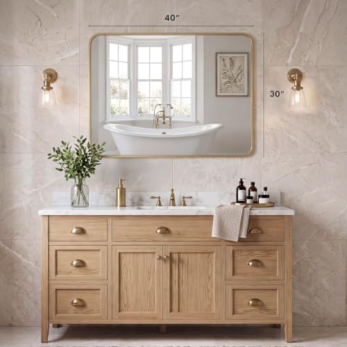 Sweetcrispy Bathroom Wall Mirror, 40x30 Inch Mirror for Over Sink, Gold - color: Gold-rect, size: 40"L x 30"W