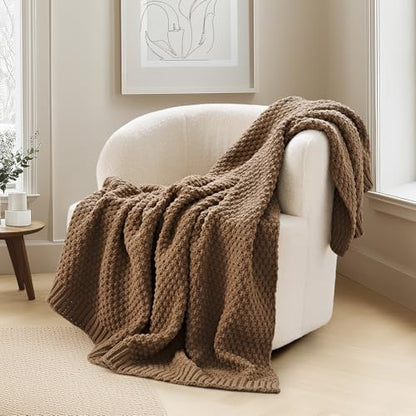 EVERGRACEHOME Chunky Chenille Knit Throw Blanket, 60 x 80, Camel Brown - color: Camel Brown, size: 60" X 80"