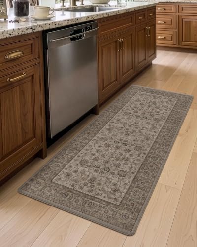 DEXI Kitchen Floor Mats Cushioned Anti Fatigue Runner 24x59 Brown Floral - color: Brown, size: 59"L x 24"W x 0.4"Th