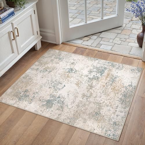 HUGEAR 2x3 Beige Blue Abstract Washable Area Rug for Entryway - color: Beige/Blue, size: 2' x 3' (Rectangular)