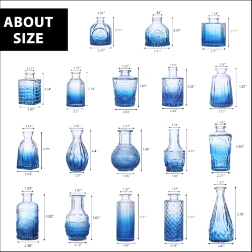 Fixwal Set of 18 Blue Bud Vases for Flowers, Vintage Clear Glass Vases Small Vases for Centerpieces for Home Table Decor Rustic Wedding Decorations - color: Blue, size: 18pcs