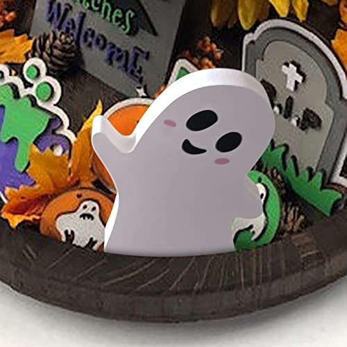 Jxueych Halloween Ghost Decor Rustic Wooden Sign Set of 3 Table Tiered Tray Decorations, Party Home Shelf Display - style: Rustic