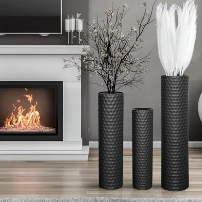 Tall Black Floor Vase 3 Pack, Extra Large Decorative Metal Standing Vases for Living Room Corner Office Home - style: Uncovered