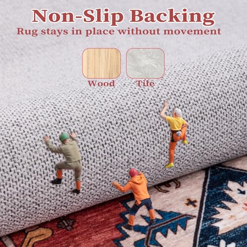 SERISSA 3x5 Washable Non Slip Boho Area Rug for Bedroom，Rust - color: Rust/Multi, size: 3' x 5' (Rectangular)