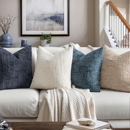 MIULEE Chenille Textured Throw Pillow Covers Navy Blue 18x18 Set of 2 - color: Navy Blue, size: 18" x 18" (Pack of 2)