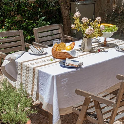 Simple&Opulence Boho Macrame Table Runner - 12 x 90 Inch, Splicing Burlap Farmhouse Cotton Table Runner with Fringed Edges for Bohemian Rustic Wedding, Bridal Shower, Dinner （Brown Pinstripe） - size: 12"x90", style: Brown Pinstripe