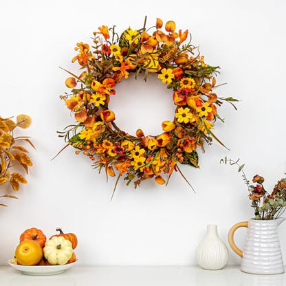 Yawwind 18 Inches Fall Wreath Autumn Wreath Farmhouse Fall Floral Wreaths - size: 18 Inches