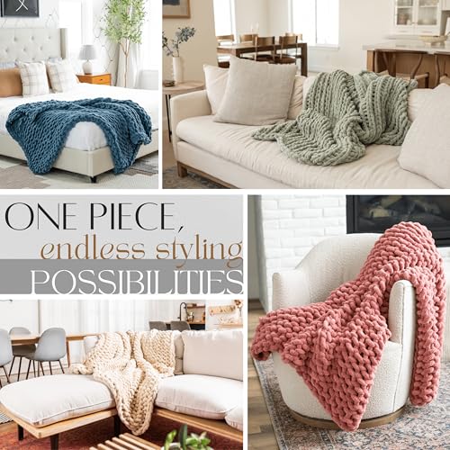 SAMIAH LUXE Chunky Knit Throw Blanket 50x70 in, 8 lb Oceanside Blue - color: Oceanside, size: 50x70in