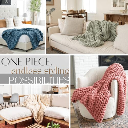 SAMIAH LUXE Chunky Knit Throw Blanket 50x60 in, 6 lb Oceanside Blue - color: Oceanside, size: 50x60in