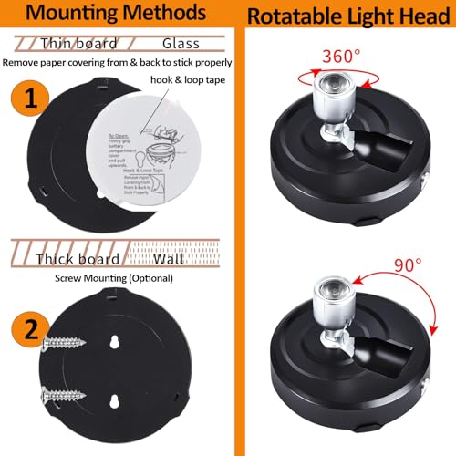 RAHAN Battery Powered Picture Lights, 2Pack LED Spotlight, Uplighting Indoor Puck Lights with Remote, Stick Spotlights for Wall Display Picture Painting Artwork Accent Dartboard - color: Black-silver