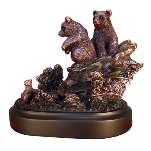 7" Bronze over Resin Statue of Bear Cubs Trapped by a Squirrel