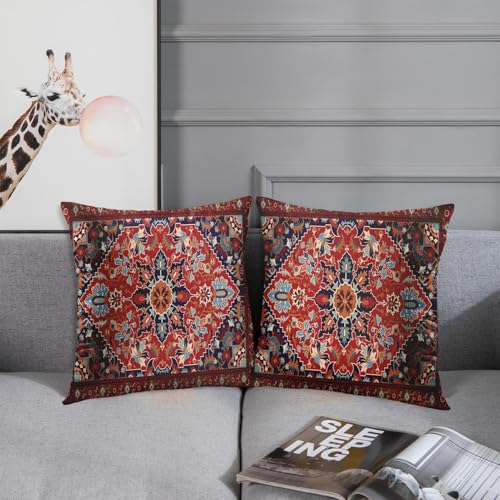 Britimes Throw Pillow Covers Set of 2, 18 x 18 Inch, Boho Red - color: Ethnic Tribal 12, size: 18" x 18" (Pack of 2)