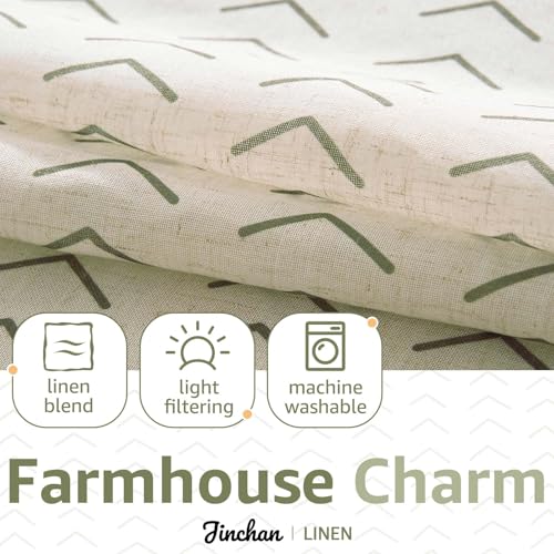 jinchan Green Boho Linen Kitchen Tier Curtains 24 Inch Rod Pocket 2 Panels - color: Arrow | Green on Linen, size: 26"W x 24"L (Pack of 2)