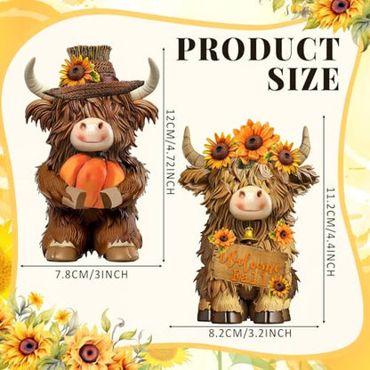 2 Pack Fall Highland Cow Figurines Decor, Resin Fall Table Decor - style: Fall