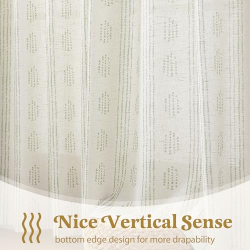 Green Linen Boho Curtains 96 Inch Farmhouse Grommet Top 2 Panels - color: Boho | Green, size: 52"W x 96"L (Pack of 2)