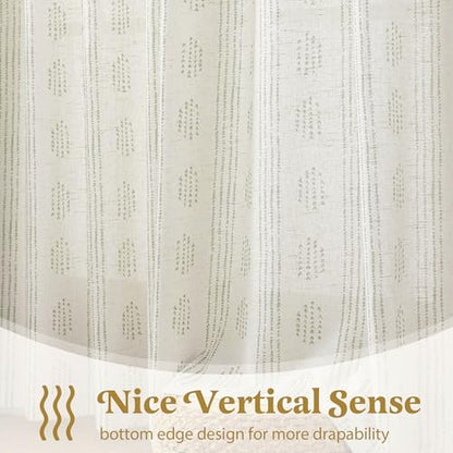 Green Linen Boho Curtains 72 Inch Farmhouse Grommet Top 2 Panels - color: Boho | Green, size: 52"W x 72"L (Pack of 2)
