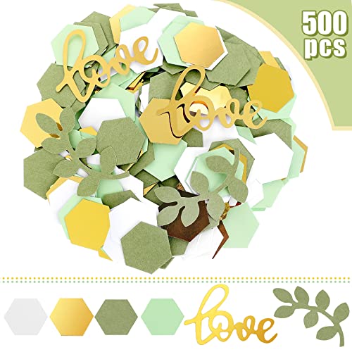 Kathfly 500 Pcs Greenery Wedding Table Confetti, Mint‑olive - color: Gold, Tea Green, Light Green, White
