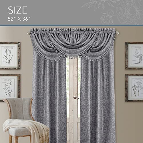 Antonia Waterfall Tassel Window Valance, Silver - 52" W x 36" L - color: Silver