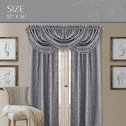 Antonia Waterfall Tassel Window Valance, Silver - 52" W x 36" L - color: Silver