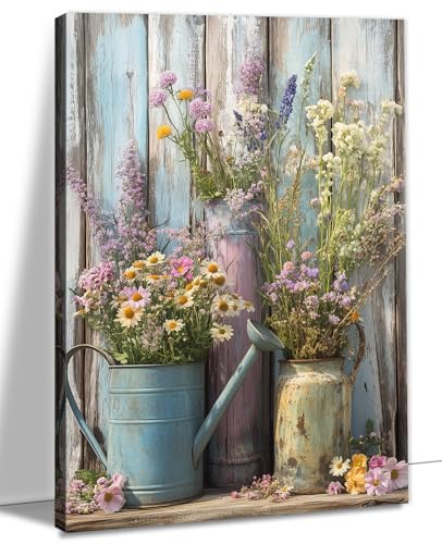 OAAPITI Colorful Wildflower Canvas Wall Art Rustic Farmhouse Floral Pictures Print Wooden Background Botanical Artwork for Kitchen Living Room Decor(FLOW-3,12"x18") - color: Artwork-3, size: 18"L x 12"W