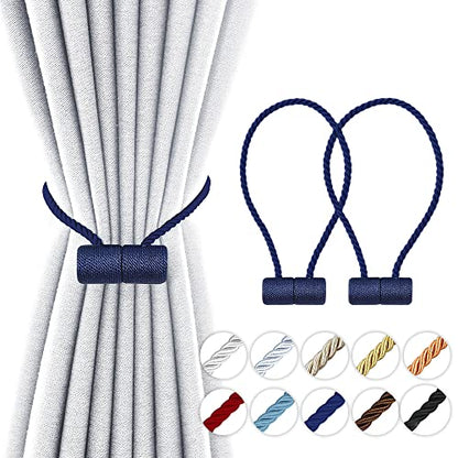18 Inch Strong Magnetic Curtain Tiebacks, Curtain Holdbacks Modern Upgrade Strong 2021 New Twisted Style Decorative Drapery Rope Tie Backs(2 Pack Navy Blue) - color: Navy Blue