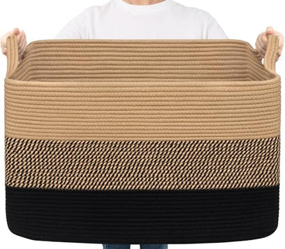 Goodpick 85L Large Woven Blanket Basket, Rectangle, Black Jute - color: Black Jute, size: X-Large(23.6"L x 15.7"W x 13.8"H)