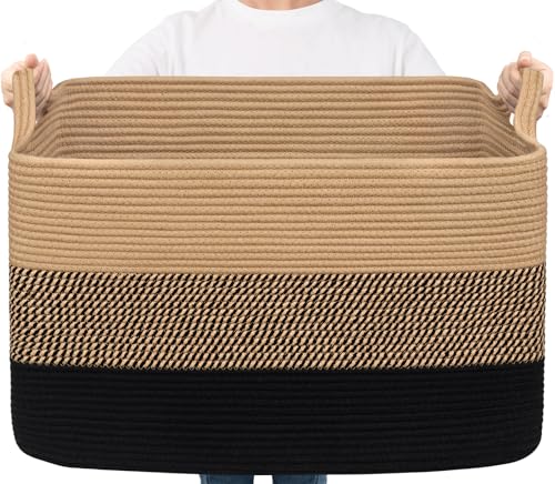 Goodpick 85L Large Woven Blanket Basket, Rectangle, Black Jute - color: Black Jute, size: X-Large(23.6"L x 15.7"W x 13.8"H)