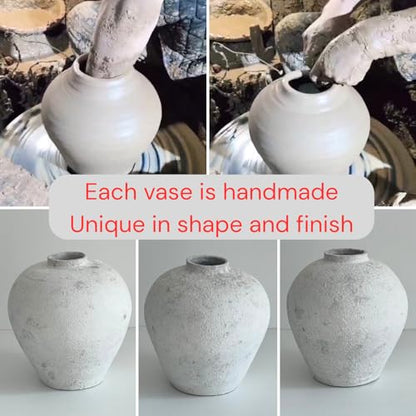 Handemade Large Round Vase for Centerpieces, White Farmhouse Rustic Vase - color: White