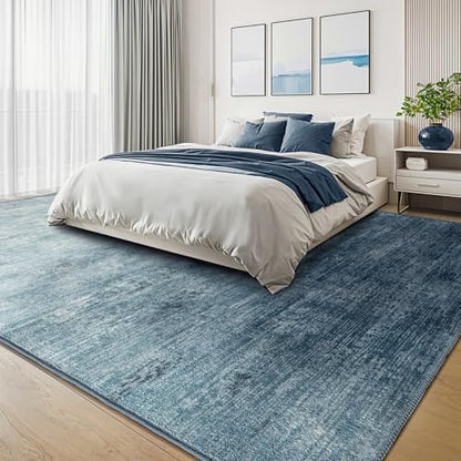 8x10 Washable Area Rug, Blue Solid Area Rugs for Living Room & Bedroom - color: Blue, size: 8' x 10' (Rectangular)