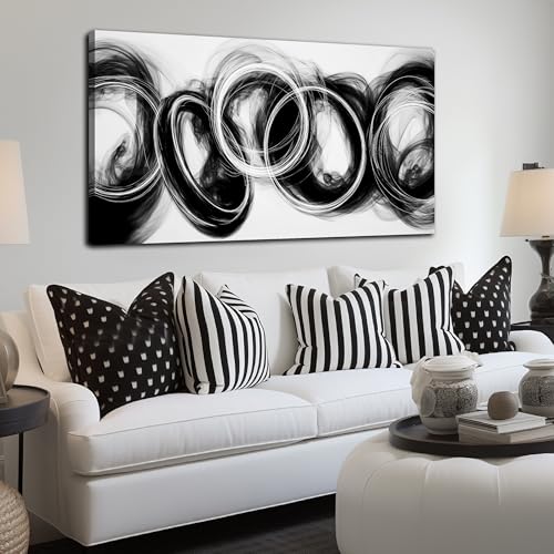 MXUNYZ Abstract Canvas Wall Art Black and White Wall Decor 48x24 Inch - color: Black, size: 48"L x 24"W