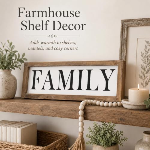 Wooden Family Sign Wall, Shelf, Mantel, Entryway Table Home Decor - color: white-family