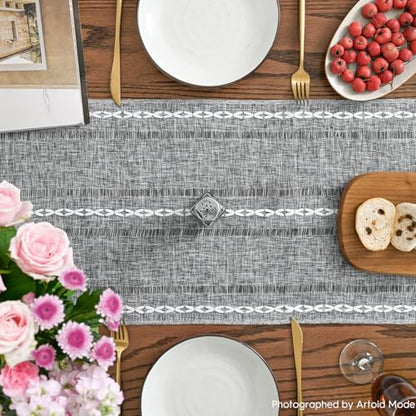 Artoid Mode Dark Grey Rustic Cotton Linen Table Runner 13x60 Inch - color: Dark Grey, size: 13" x 60"