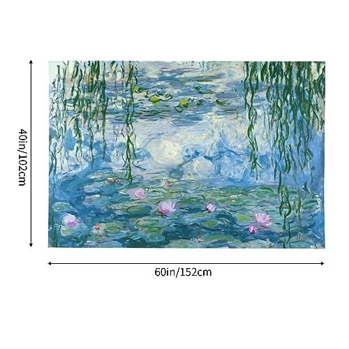 Mutakin Monet Water Lilies Tapestry Wall Hanging Aesthetic For Bedroom Living Room Dorm 60 x 40 in - color: Black3