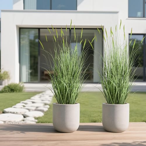 Faux 4ft 2-Pack Horsetail Reed Grass with Green Spikes in Black Pot - color: Green