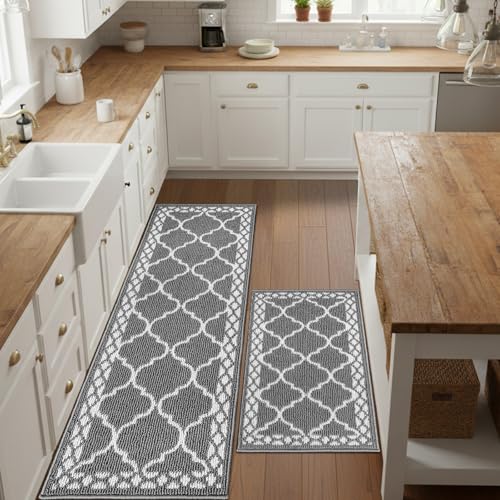 2 Piece Kitchen Rugs, Non Slip Waterproof Mats for Home(Grey) - color: Grey, size: 2-SET