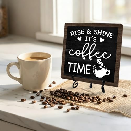 Rustic Coffee Bar Decor, 5"x5" Coffee Bar Sign - color: Deep Dark Walnut