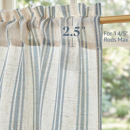 jinchan Linen Striped Tier Curtains for Kitchen Windows Farmhouse - color: Striped Blue | on Beige, size: 26"W x 24"L (Pack of 2)