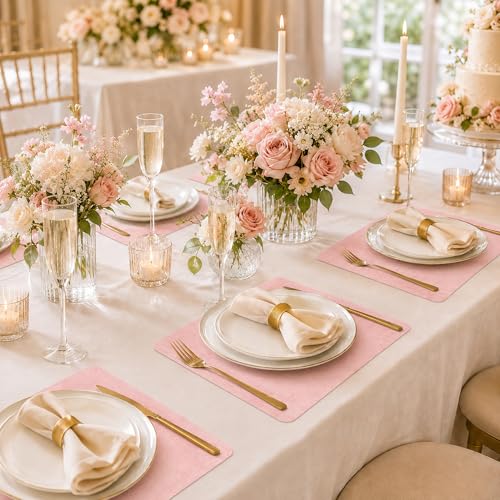 Maxpearl Faux Leather Placemats Set of 6, Easy to Clean, Light Pink - color: Light Pink