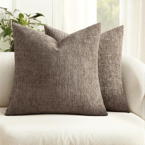 MIULEE Fall Couch Pillow Covers Textured Chenille 18x18 Taupe - color: Taupe, size: 18" x 18" (Pack of 2)