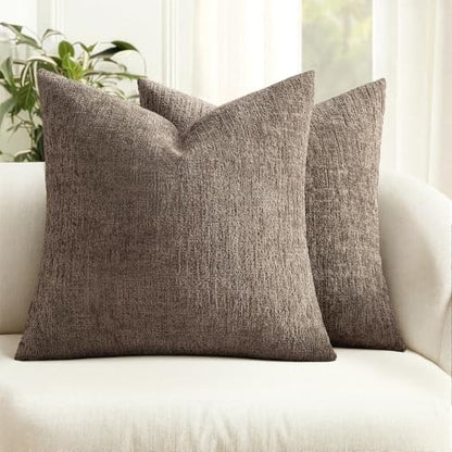 MIULEE Fall Couch Pillow Covers Textured Chenille 18x18 Taupe - color: Taupe, size: 18" x 18" (Pack of 2)
