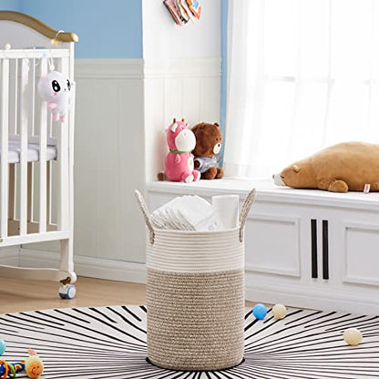 VIPOSCO 30L Small Woven Laundry Basket Hamper, White Brown - color: Brown, size: 30L
