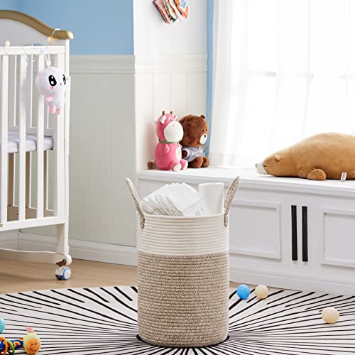 VIPOSCO 30L Small Woven Laundry Basket Hamper, White Brown - color: Brown, size: 30L